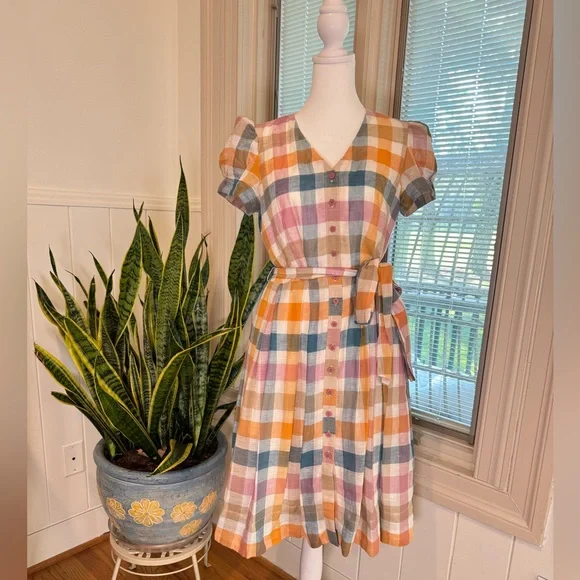 Gal Meets Glam Poppy Check Plaid Colorful Dress - Picture 2 of 8